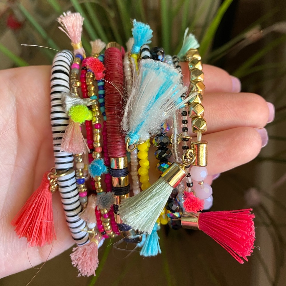 Baublebar colorful rainbow tassel bracelet bundle